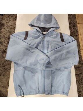 Reebok Men's Hooded Lightweight Jacket Light Blue Gray Zip Size L